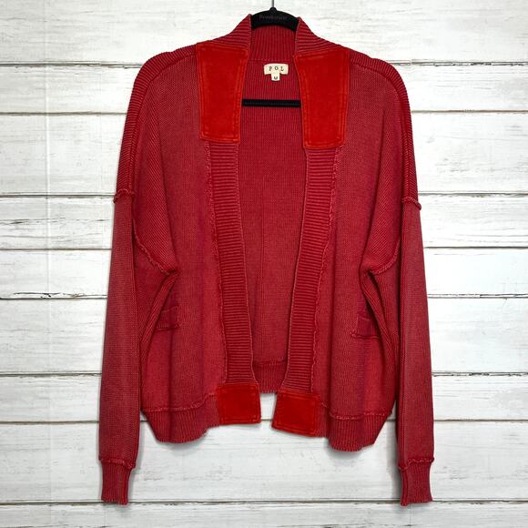 POL Open Front Cardigan Sweater Red Size Medium - Picture 2 of 9